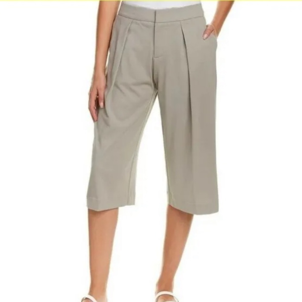 James Perse Pleated Culotte Crop Pants 27 Jersey Matte Gray Cotton Capri
